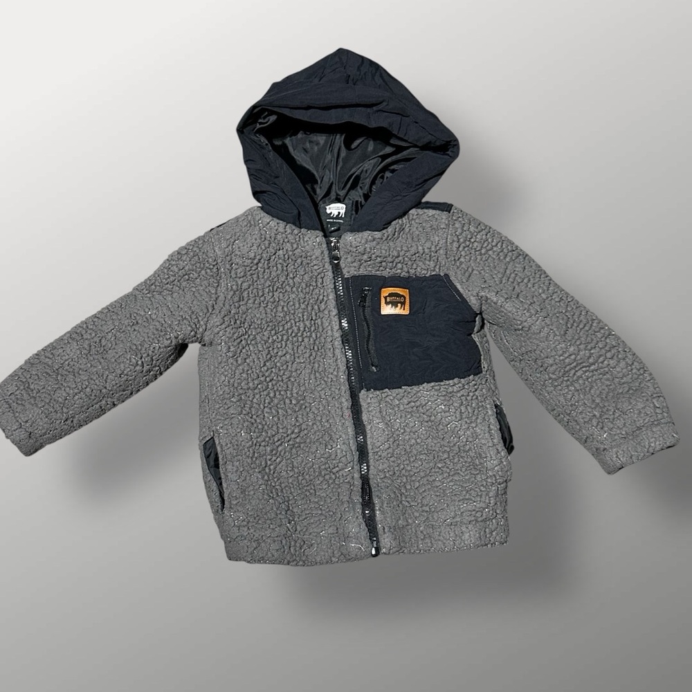 Buffalo Outdoors Gray Black Athletic Zip Hoodie Fuzzy Comfortable Boys Sz 3T